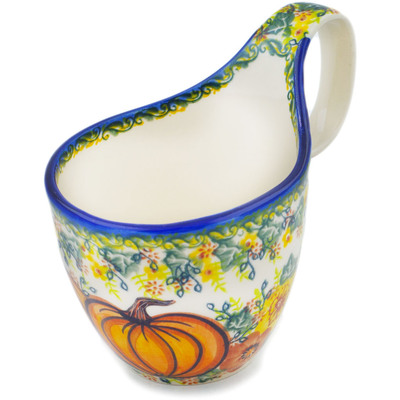 Polish Pottery Bowl with Loop-Handle 7&quot; Sweet Pumpkin UNIKAT