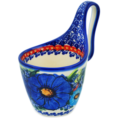 Polish Pottery Bowl with Loop Handle Bluebonnet Spring UNIKAT