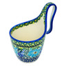Polish Pottery Bowl with Loop Handle Soft Blue Petals UNIKAT