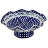 Polish Pottery Bowl with Pedestal 15&quot; Peacock Forget-me-not