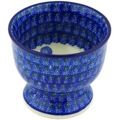 Polish Pottery Bowl with Pedestal 4&quot; Blue Poppies