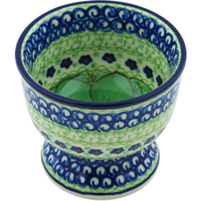 Polish Pottery Bowl with Pedestal 4&quot; Key Lime Dreams UNIKAT