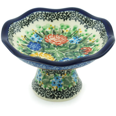 Polish Pottery Bowl with Pedestal 5&quot; Amazing Ideal UNIKAT