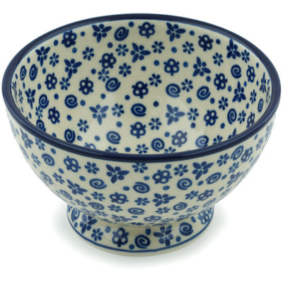 Polish Pottery Bowl with Pedestal 5&quot; Blue Confetti