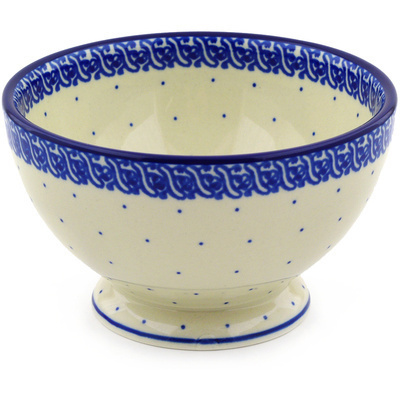 Polish Pottery Bowl with Pedestal 5&quot; Blue Polka Dot