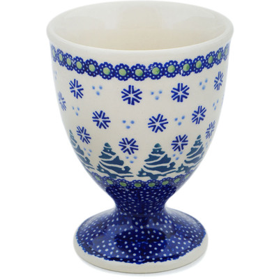 Polish Pottery Bowl with Pedestal 5&quot; Falling Snowflakes