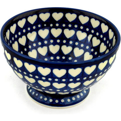Polish Pottery Bowl with Pedestal 5&quot; Heart To Heart