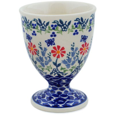 Polish Pottery Bowl with Pedestal 5&quot; Last Summer Flowers