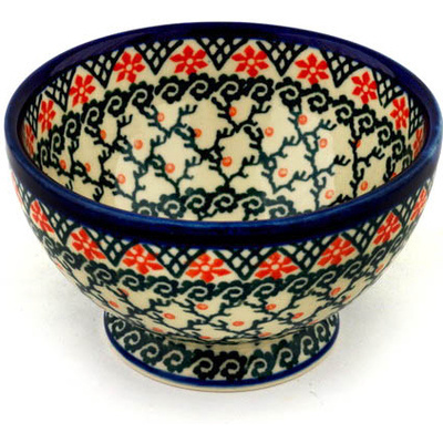 Polish Pottery Bowl with Pedestal 5&quot; Lattice Vines