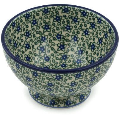Polish Pottery Bowl with Pedestal 5&quot; Lobelia Vines
