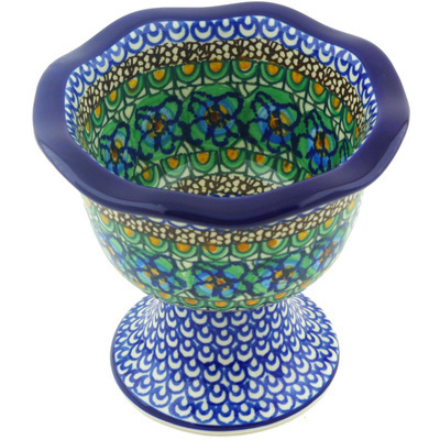 Polish Pottery Bowl with Pedestal 5&quot; Mardi Gras UNIKAT