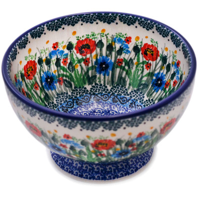 Polish Pottery Bowl with Pedestal 5&quot; Meadow At Sunset UNIKAT