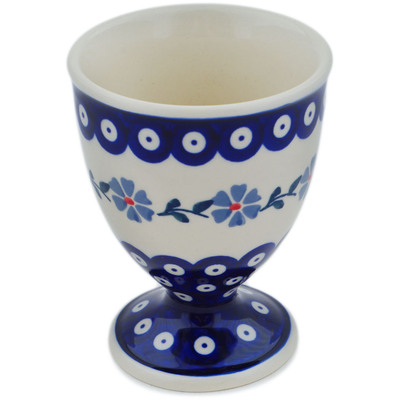 Polish Pottery Bowl with Pedestal 5&quot; Peacock Forget-me-not