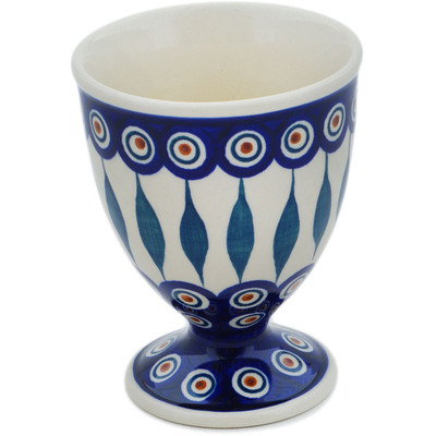 Polish Pottery Bowl with Pedestal 5&quot; Peacock