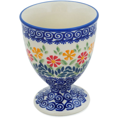 Polish Pottery Bowl with Pedestal 5&quot; Wave Of Flowers