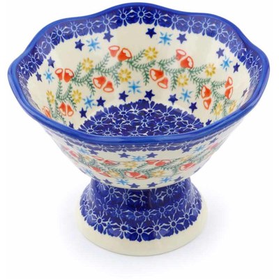 Polish Pottery Bowl with Pedestal 7&quot; Wreath Of Bealls