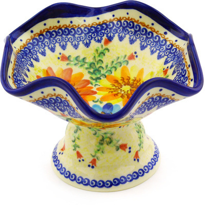 Polish Pottery Bowl with Pedestal 8&quot; UNIKAT