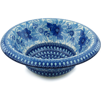 Polish Pottery Bowl with Rolled Lip 12&quot; Bleu Boquet UNIKAT