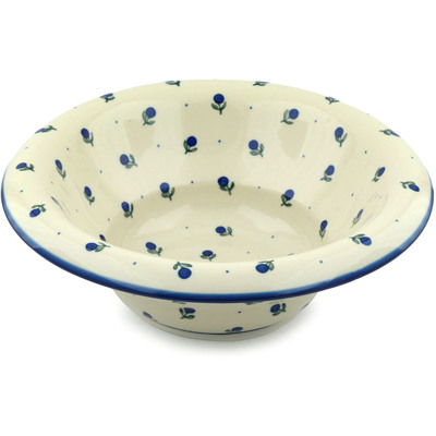 Polish Pottery Bowl with Rolled Lip 12&quot; Blue Buds