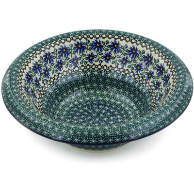 Polish Pottery Bowl with Rolled Lip 12&quot; Blue Chicory