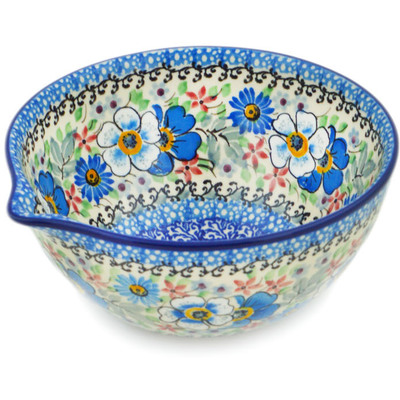 Polish Pottery Bowl with Spout 6&quot; Flower Crown UNIKAT
