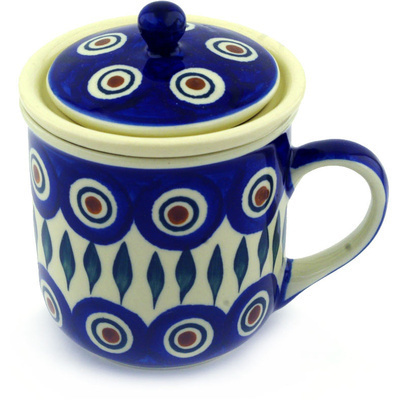 Polish Pottery Brewing Mug 10 oz Blue Peacock