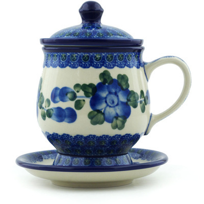 Polish Pottery Brewing Mug 10 oz Blue Poppies
