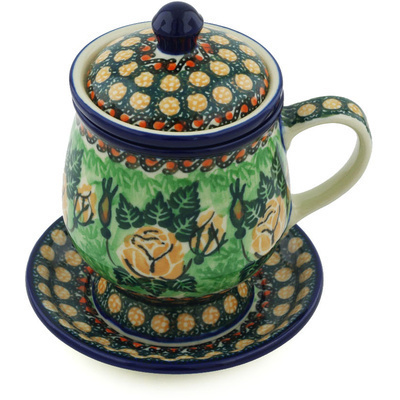 Polish Pottery Brewing Mug 10 oz Golden Floral UNIKAT