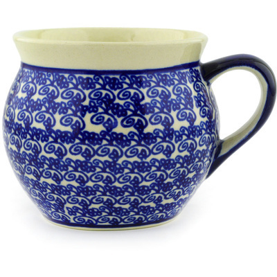 Polish Pottery Bubble Mug 10 oz Blue Lace Vines