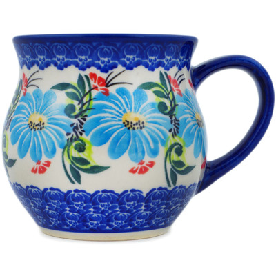 Polish Pottery Bubble Mug 12 oz Blue Felicia Daisy Fun UNIKAT