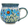 Polish Pottery Bubble Mug 12 oz Bright Blue Happiness UNIKAT