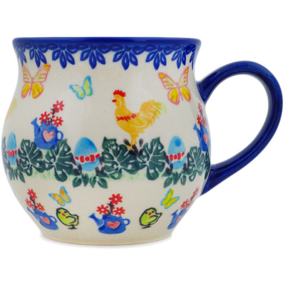 Polish Pottery Bubble Mug 12 oz Red Tulip Field UNIKAT