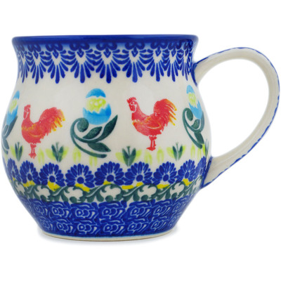 Polish Pottery Bubble Mug 12 oz Rising Roosters UNIKAT