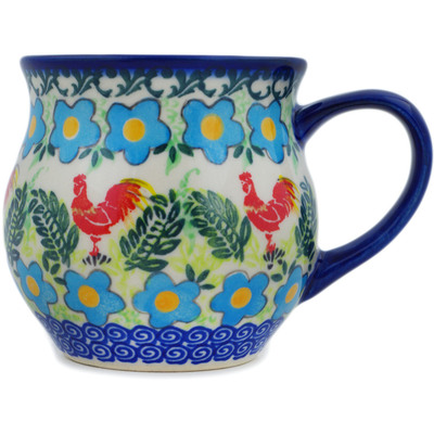 Polish Pottery Bubble Mug 12 oz Spring Rooster UNIKAT