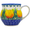 Polish Pottery Bubble Mug 12 oz Spring Yellow Tulip UNIKAT