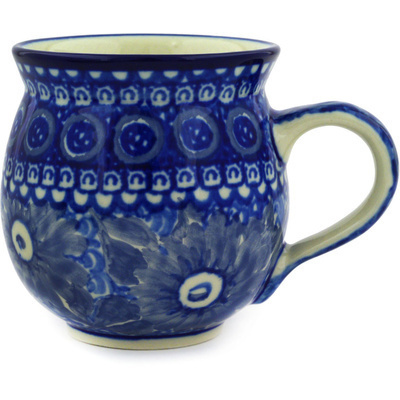 Polish Pottery Bubble Mug 12oz Blue Chrysanthemums UNIKAT