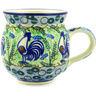 Polish Pottery Bubble Mug 12oz Blue Rooster UNIKAT