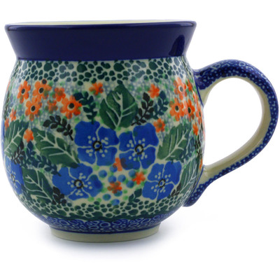 Polish Pottery Bubble Mug 12oz Blue Star Flowers UNIKAT