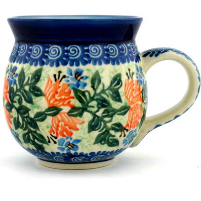 Polish Pottery Bubble Mug 12oz Red Hibiscus Eyes UNIKAT