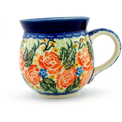 Polish Pottery Bubble Mug 12oz Red Rose Love UNIKAT