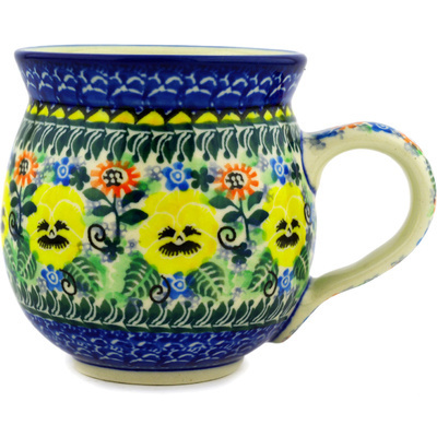 Polish Pottery Bubble Mug 12oz Yellow Pansy Wreath UNIKAT