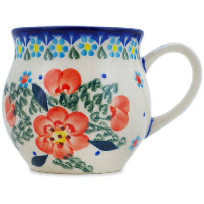 Polish Pottery Bubble Mug 13 oz Peach Tudor Rose