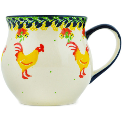 Polish Pottery Bubble Mug 13 oz Yellow Rooster