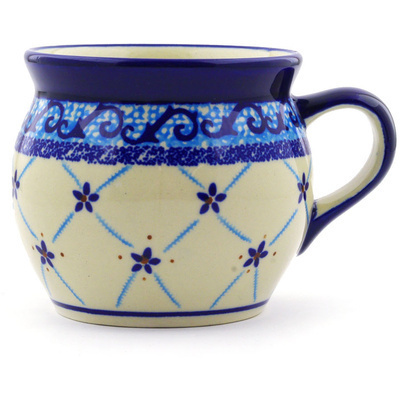Polish Pottery Bubble Mug 16 oz Blue Daisy Lattice