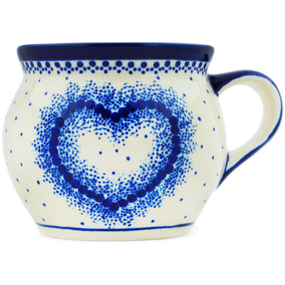 Polish Pottery Bubble Mug 16 oz Blue Lace Heart
