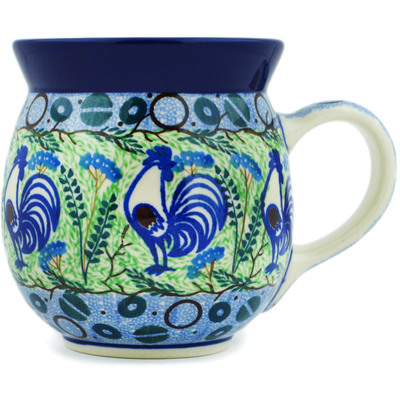 Polish Pottery Bubble Mug 16 oz Blue Rooster UNIKAT