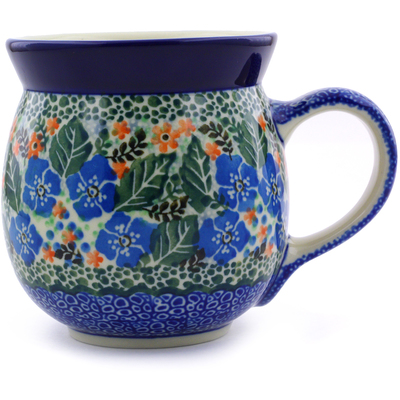 Polish Pottery Bubble Mug 16 oz Blue Star Flowers UNIKAT