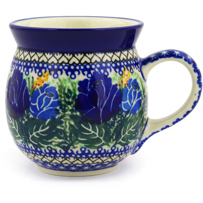 Polish Pottery Bubble Mug 16 oz Brilliant Blue Rose UNIKAT