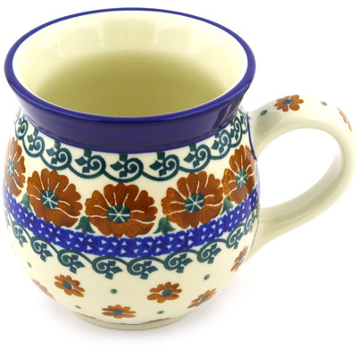 Polish Pottery Bubble Mug 16 oz Brown Poppies