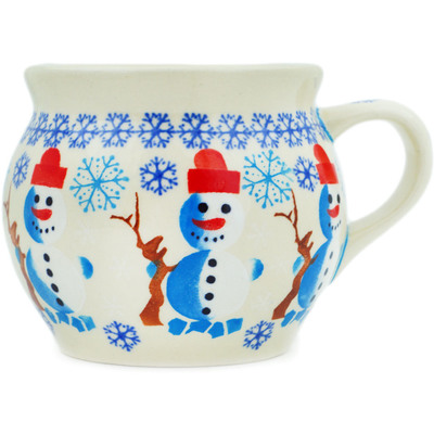 Polish Pottery Bubble Mug 16 oz Frosty Snowman